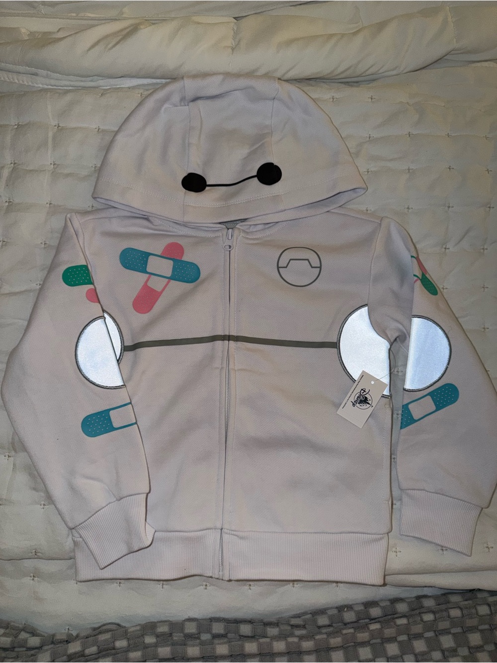 Disney Kids White Robot Hoodie with Bandage Graphic - Unbranded